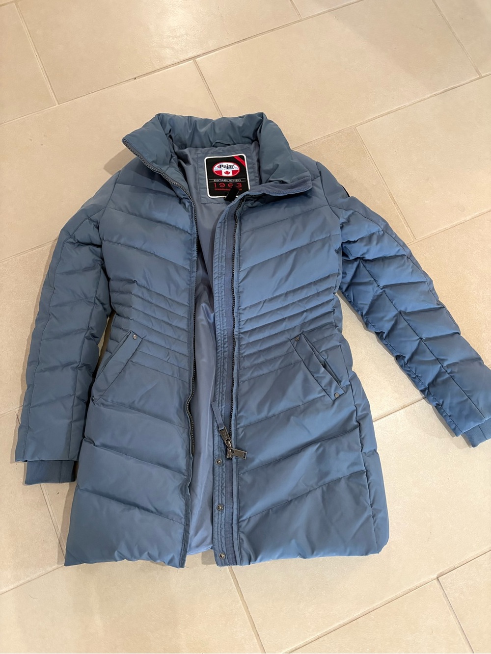 Women’s Pajar Canada Long Puffer Jacket POWER HEAT -20°C NO HOOD blue Size S